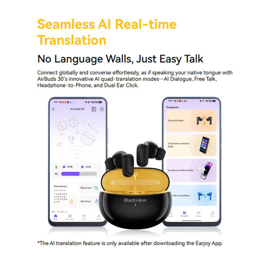 BLACKVIEW BT5.4 ENC EARBUDS WITH AI TRANSLATE FUNCTION BLACK AIRBUDS30-B