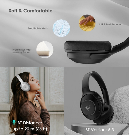 DOQAUS headphones FOCUS 5, ασύρματα & ενσύρματα, Φ40mm, 1000mAh, μωβ