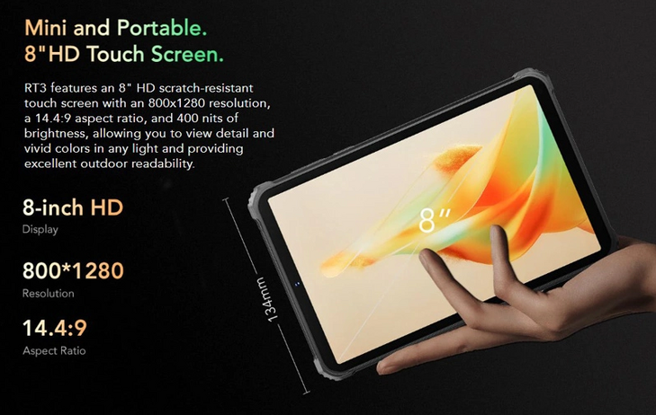 OUKITEL tablet RT3, 8", 4/64GB, 4G, 5150mAh, IP68/IP69K, μαύρο