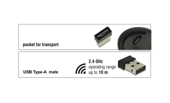DELOCK ασύρματο vertical ποντίκι 12622 οπτικό, 5 πλήκτρα, 1000DPI, μαύρο