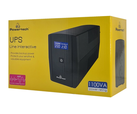 POWERTECH UPS Line Interactive PT-1296 με οθόνη, 1100VA, 660W, 2x Schuko