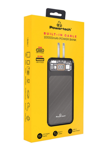 POWERTECH power bank με καλώδια και οθόνη PT-1135 10000mAh, 22.5W, μαύρο
