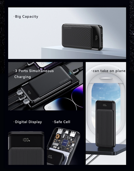 USAMS power bank US-CD198, 3x θύρες εξόδου, 10000mAh, 10W, μαύρο