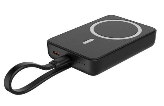 POWERTECH power bank PT-1376 με καλώδιο, 10000mah, magnetic wireless, 20W, μαύρο