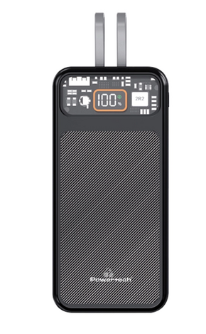 POWERTECH power bank with cables and display PT-1135 10000mAh, 22.5W, black
