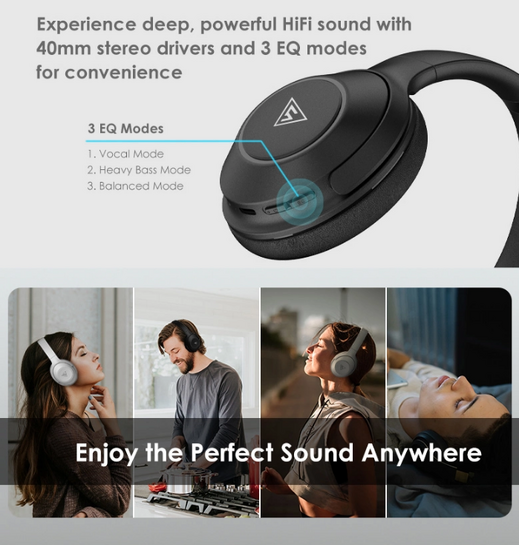 DOQAUS headphones FOCUS 5, ασύρματα & ενσύρματα, Φ40mm, 1000mAh, γκρι