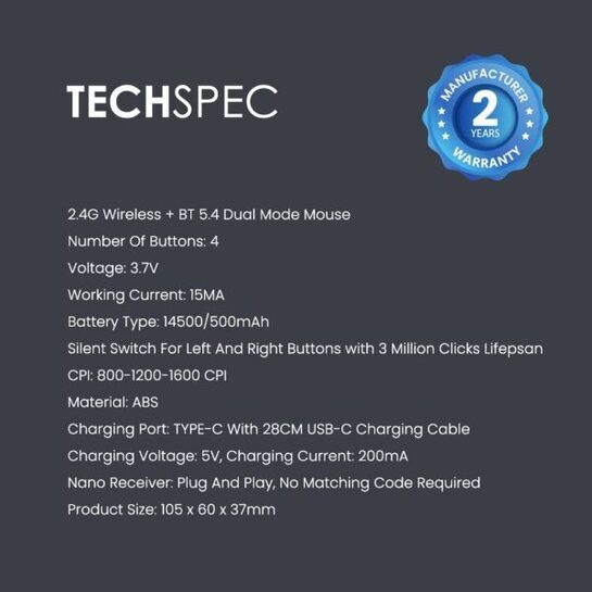 ALCATROZ SILENT BT5.4 WIRELESS MOUSE AIRMOUSE DUO 6R SLATE