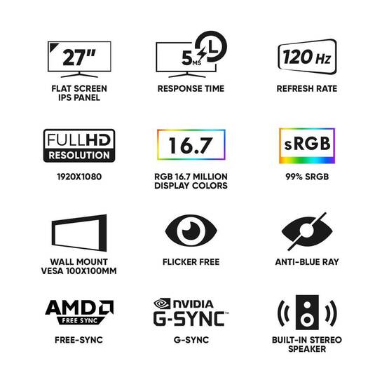 ARMAGGEDDON GAMING MONITOR 27' PIXXEL+ XTREME SERIES SUPER G120 WHITE
