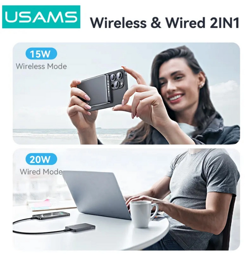 USAMS power bank CD242, magnetic wireless, USB-C έξοδος, 10000mAh, 20W, γκρι