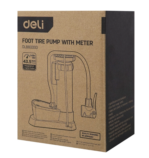 DELI τρόμπα ποδιού DL880003 με μανόμετρο, 140PSI, μαύρη