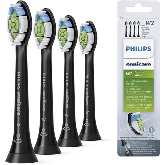 Philips Sonicare W2 Optimal White Standard Ανταλλακτικές Κεφαλές για Ηλεκτρική Οδοντόβουρτσα Black 4τμχ (HX6064/11) (PHIHX6064.11)
