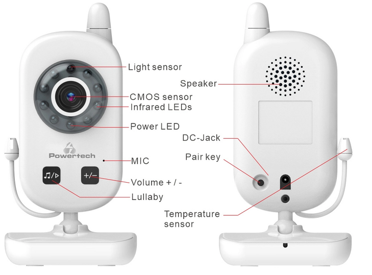 POWERTECH ενδοεπικοινωνία μωρού PT-1186, κάμερα & οθόνη 2.4", 480p, PTZ