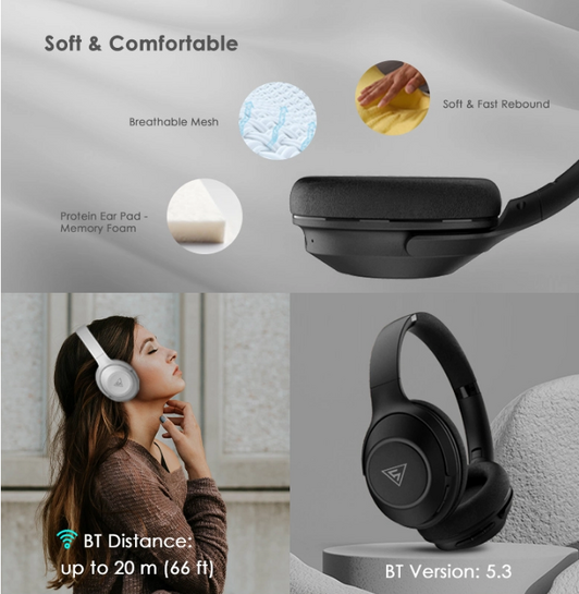 DOQAUS headphones FOCUS 5, ασύρματα & ενσύρματα, Φ40mm, 1000mAh, γκρι