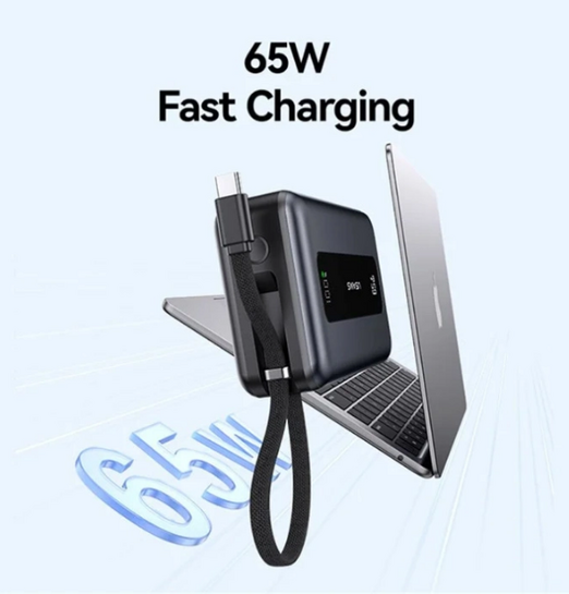 USAMS power bank CD243 με καλώδιο USB-C, 2x θύρες εξόδου, 20000mAh, 65W, γκρι