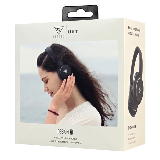 DOQAUS headphones DESIGN 3, ασύρματα & ενσύρματα, Φ40mm, 600mAh, μαύρα