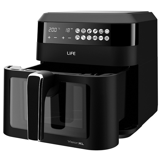 LiFE VISION XL Φριτέζα αέρος 6.3L, με ψηφιακή οθόνη LED, γυάλινο παράθυρο και φωτιζόμενο κάδο, 1300W.