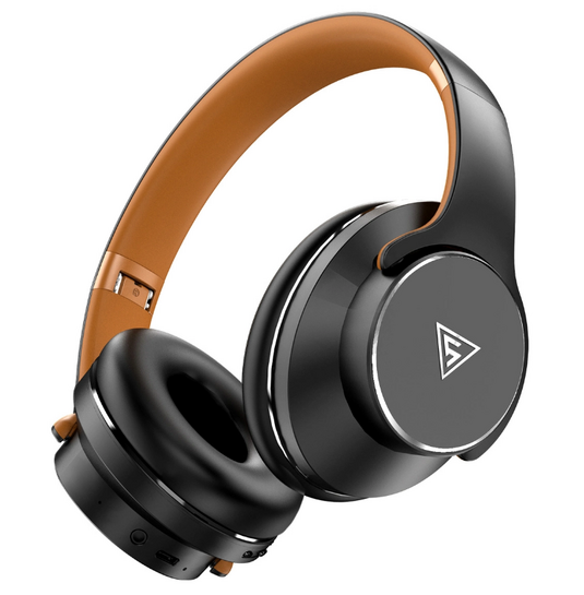 DOQAUS headphones DESIGN 1, ασύρματα & ενσύρματα, Φ40mm, 600mAh, μαύρα/καφέ