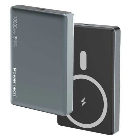 POWERTECH power bank PT-1377, 10000mah, magnetic wireless, 20W, γκρι